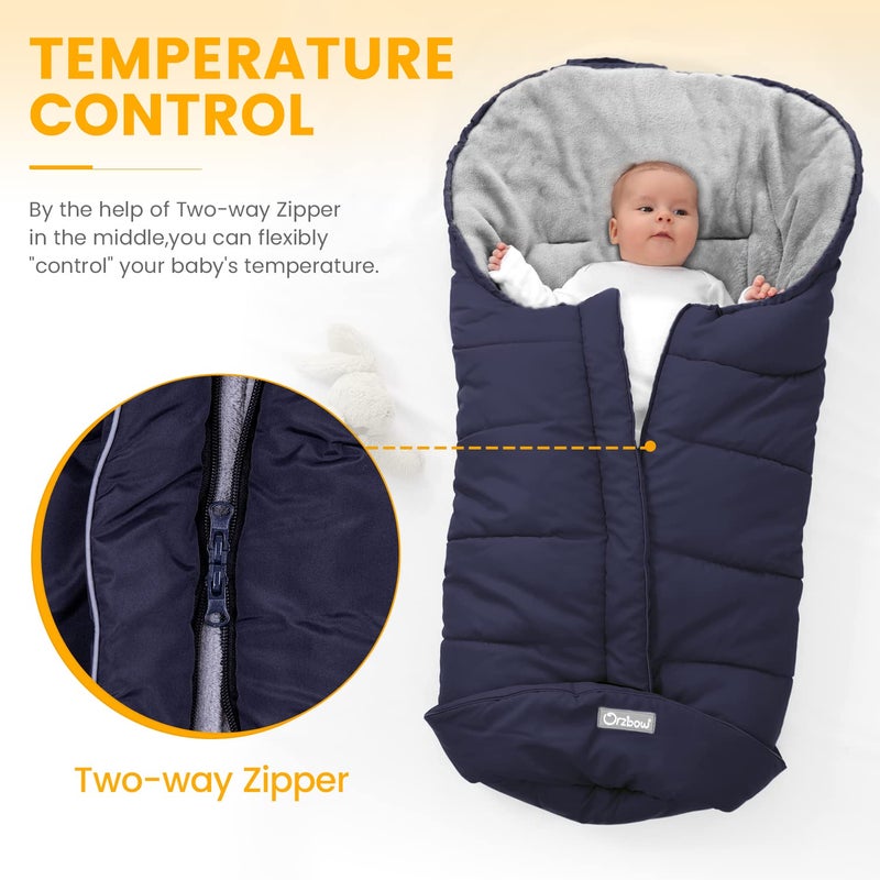Orzbow Warm Bunting Bag Universal, Stroller Sleeping Bag Cold Weather, Waterproof Toddler Footmuff (Blue, Large) - Image 3